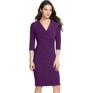 Adrianna Papell Bodycon Bandage Layered V Neck Dress Purple Sheath Stretch 8